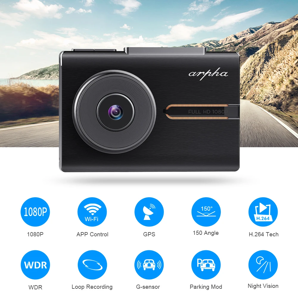Автомобильный видеорегистратор Arpha W02 с сенсорным экраном 1080p OLED управление