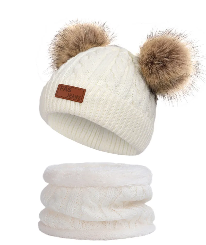 Комплект из 2 предметов шапка и шарф зимний теплый шапочки для детей Осенний