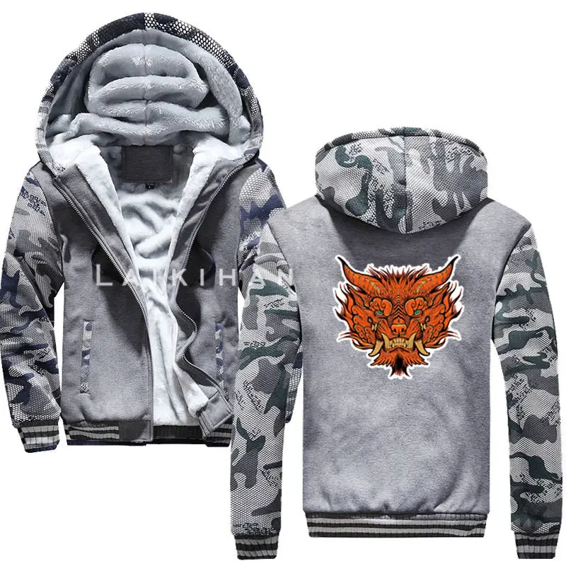

Japanese Monster Men Thick Hoodies Sweatshirts Fleece Warm Zipper Coa Vintage Japanese Anime Jacket Streetwear Winter Hoodie