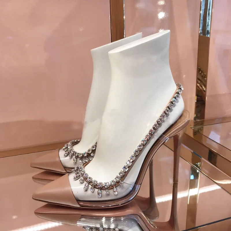

Sexy Bling Bling Crystal Wedding Shoes Bride PVC Rhinestone Patchwork Dress Pumps Pointed Toe Glittering Heels Pumps