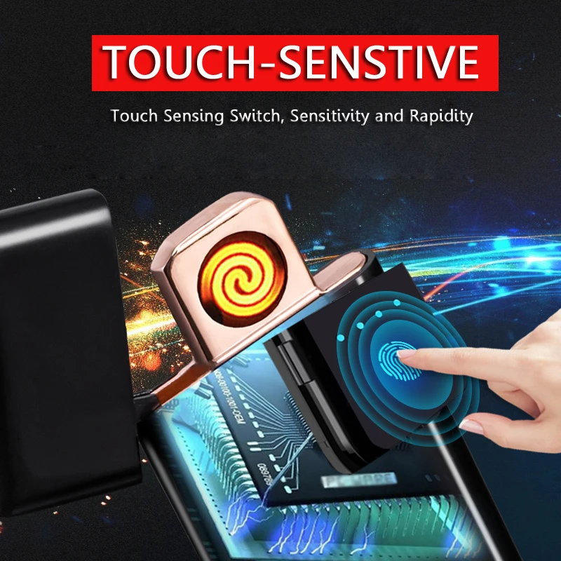 Зажигалка электронная беспламенная с зарядкой от USB ультратонкая перезаряжаемая