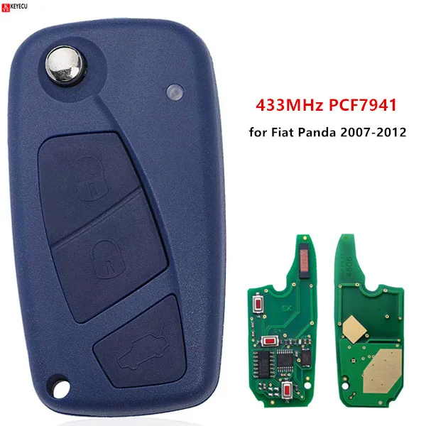Синий запасной 3-кнопочный дистанционный ключ Keyecu ASK 433 МГц PCF7941 для Fiat Panda 2007 2008 2009