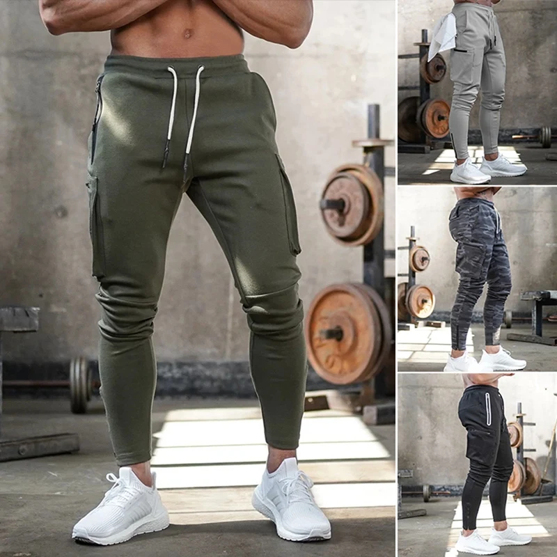 

Hot Kf-Men's Fitness Pants Sports Tapered Sports Pants With Zipper Pockets Running Training Pants