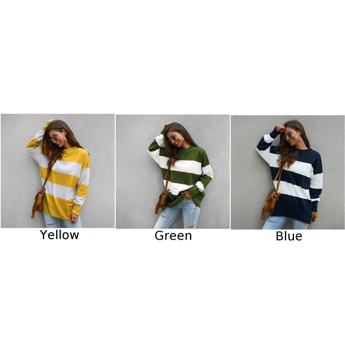 Новинка 2019 Осенний вязаный свитер Повседневный длинный рукав в полоску