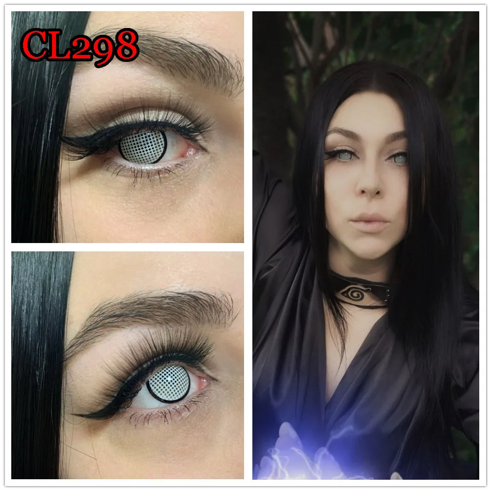 

Halloween Red Contacts Lenses Yearly Disposable Soft Glasses For Cosplay Anime Eyes Green White Black Mesh Screen Manson CL239