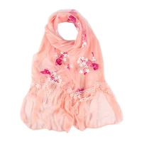 lace scarf floral embroidery silk shawls wraps summer accessories capes long tassel two layer tippet