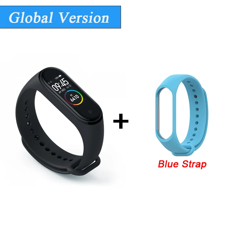 Глобальная версия Xiaomi mi Band 4 Smart mi band 4 водонепроницаемый пульсометр фитнес 135 мАч Bluetooth 5,0 0,9" AMOLED экран - Color: Add Blue Strap