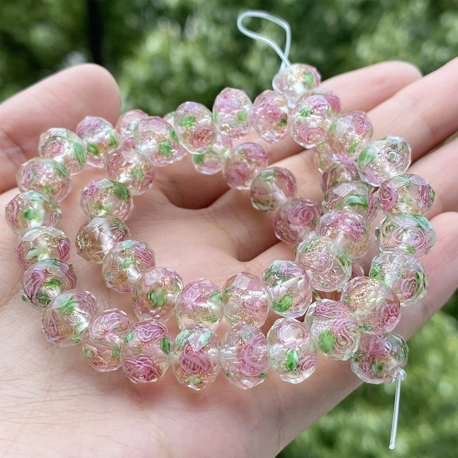 

10mm Light Pink Transparent Murano Faceted Flower Glass Crystal Lampwork Spacer Beads for Diy Jewelry Making Women Bracelets