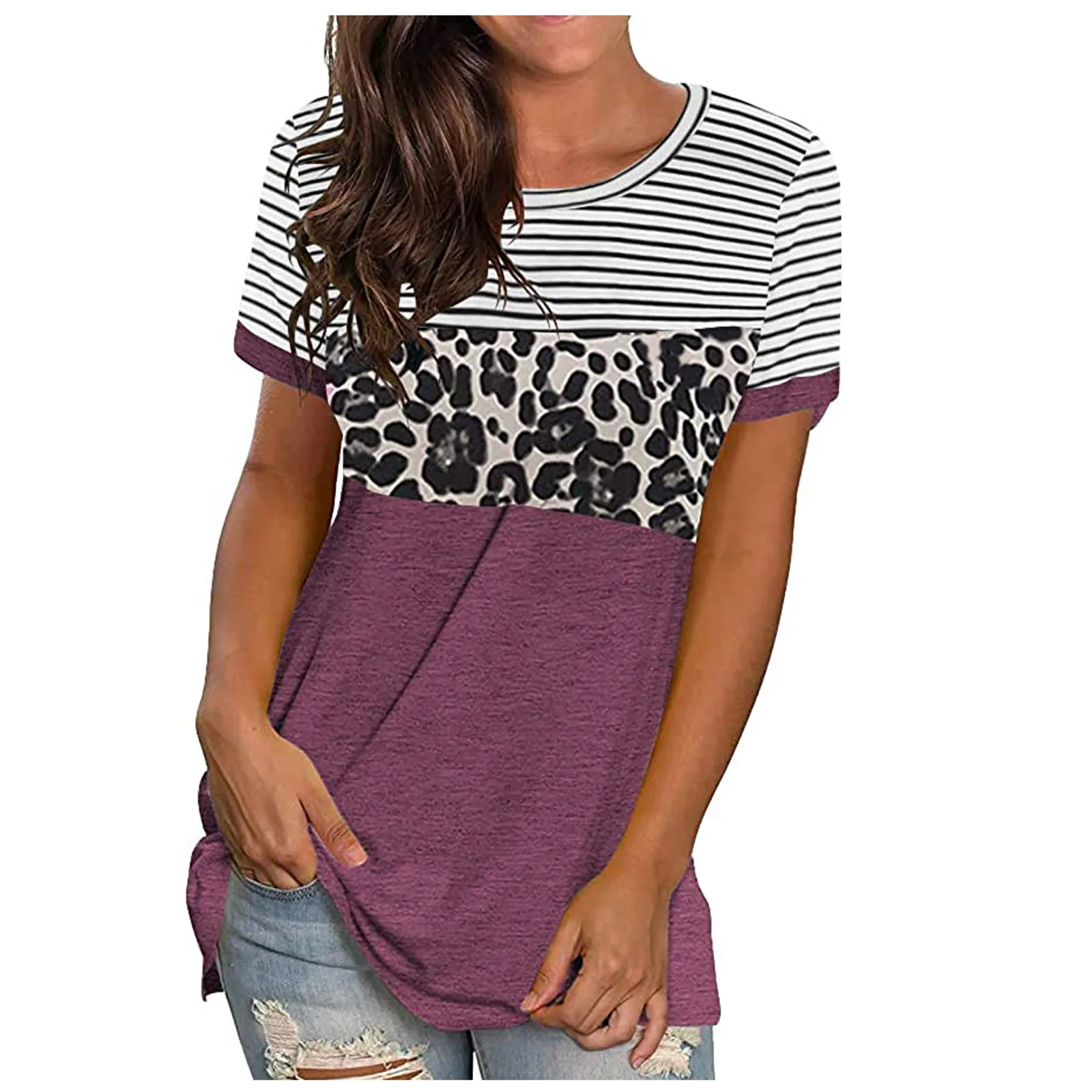 

Women's O-neck Pullover Splicing Sleeveless Splicing Blouse Tops