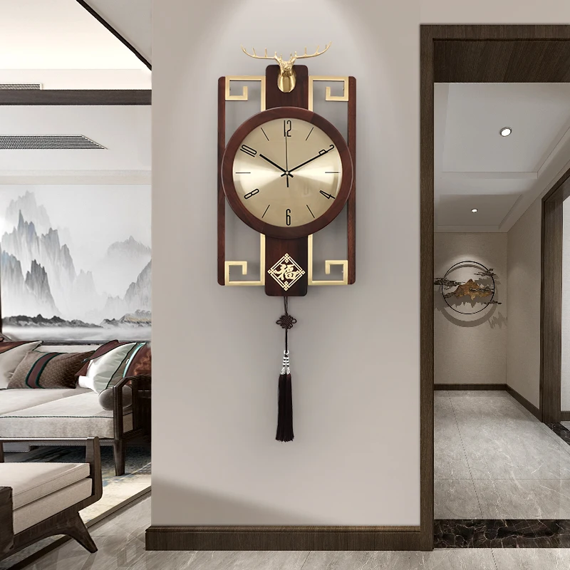 

Часы кварцевые настенные в китайском стиле, модные тихие Винтажные Украшения для гостиной из дерева, домашний декор, 60wcc