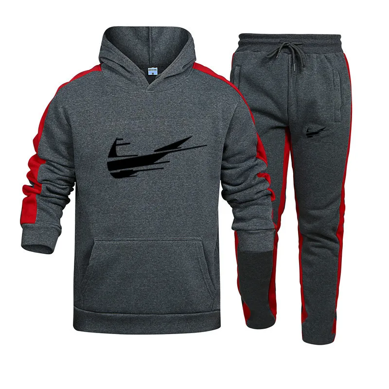 

2021Mens Tracksuit Set Two Piece Tracksuit Men Sports Wear Fashion Colorblock Jogging Suit Autumn Winter Men Outfits Gym CLothes