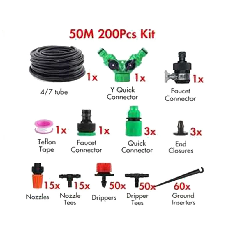 

50M Gardening Plant Watering Kit Supplies Lawn Greenhouse Drip Irrigation System 8Holes 360 Degree Rotating Micro Flow Sprinkler