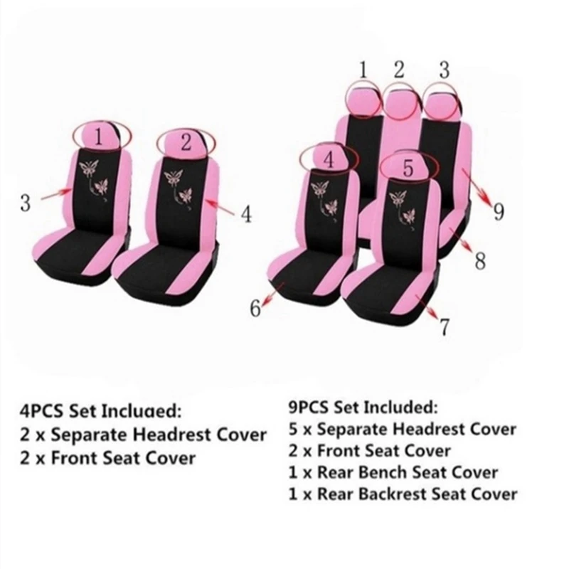 

9Pcs Car Seat Covers Butterfly Embroidery Car-Styling Woman Seat Covers Automobiles Car Interior Accessories