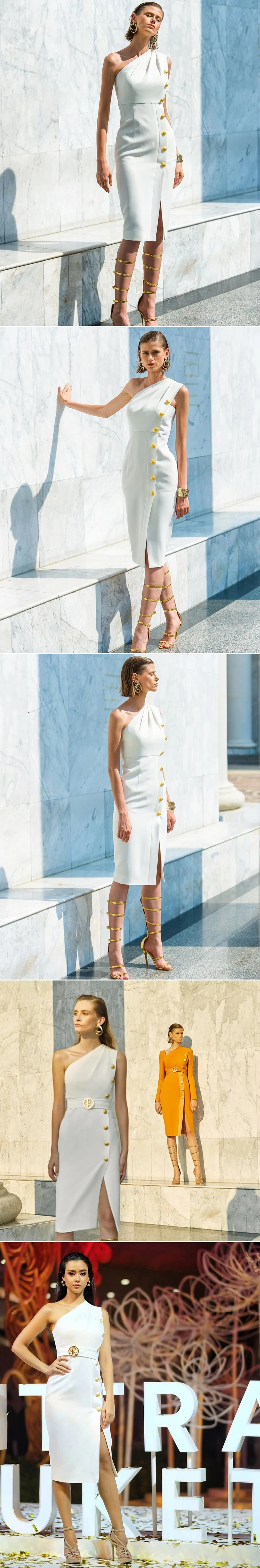 VC,, сексуальное платье на одно плечо, без рукавов, с пуговицами, дизайнерские вечерние платья до колен