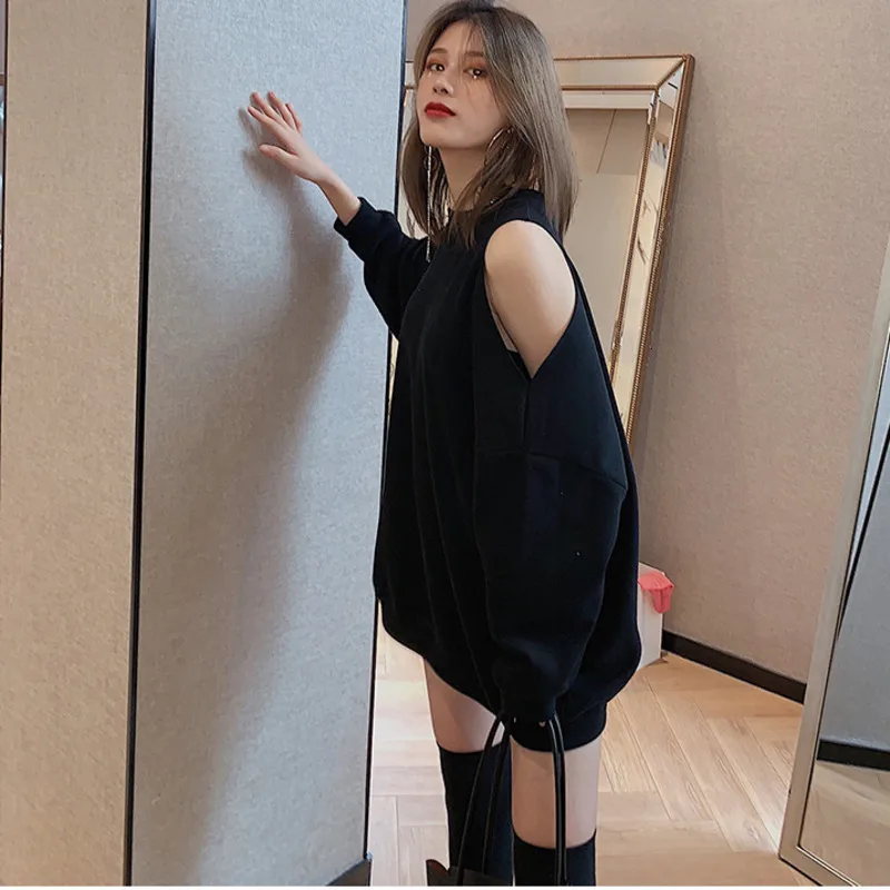 DEAT 2020 Весенняя Новинка модная однотонная Свободная Женская толстовка с круглым