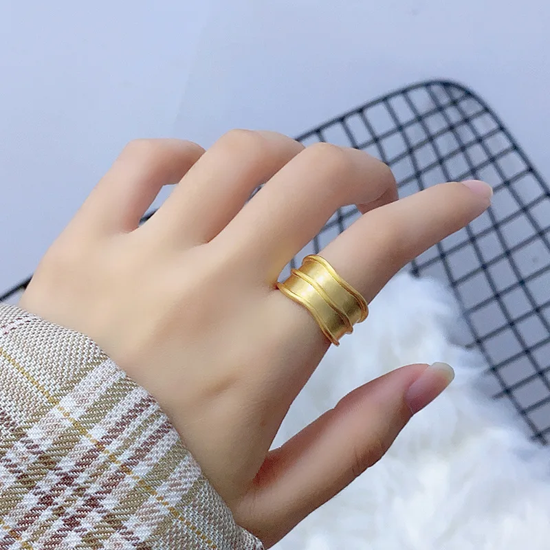 

VINY 2021 Trend Irregular Concave And Convex Surface Ring 925 Sterling Silver Anillos Gold/Silver Rings For Women Opal Setting