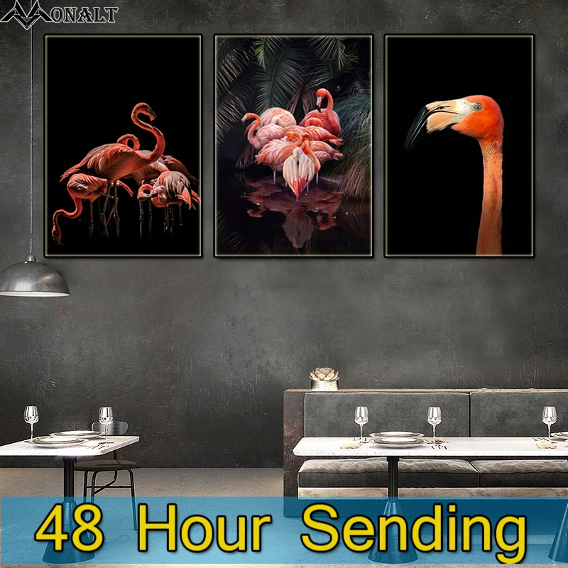 

Canvas Decorativas wall art Flamingo Animal Posters Black Pink Print Picture HD Bird Living Room Decor Modern art painting