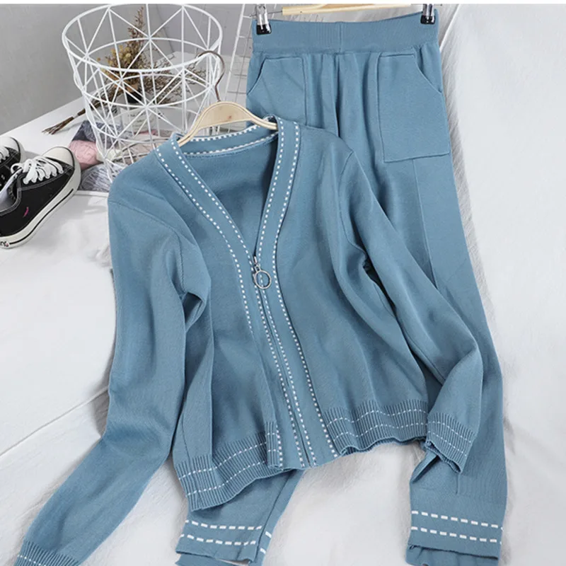 Женский Повседневный Спортивный костюм трикотажное пальто и длинные брюки осень