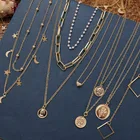Модное золотое ожерелье с Луной и звездой для монет для женщин, колье с сердцем, Длинные подвески, ожерелья, 2020 геометрические Винтажные Ювелирные Изделия