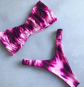 Новинка, леопардовые экстремальные бразильские бикини, стринги, купальники с высоким вырезом, женский купальный костюм, складчатый купальник, Женский комплект бикини бандо, 2021