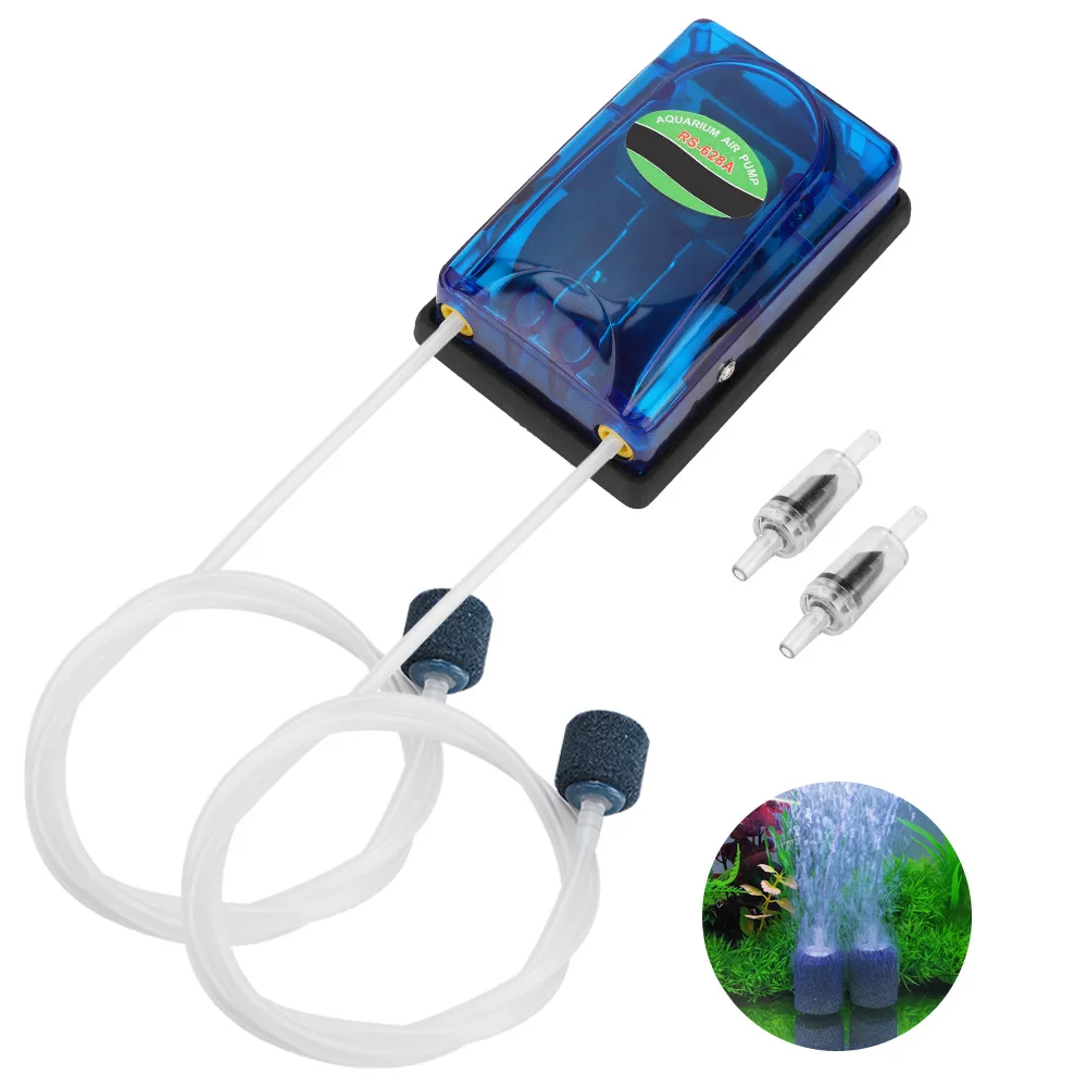 Aquarium Fish Oxygen Air Pump Single/Double Outlet Transparent Mute with Antiskid Foot | Pumps &amp Accessories