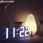 Цифровой светодиодный Будильник AHAWILL в скандинавском стиле, настенные часы с дисплеем 2412 часов, настольные часы с повтором сигнала, электронные цифровые 3D часы с USB