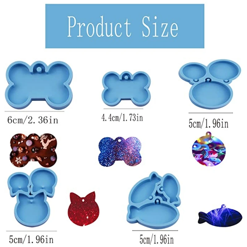 

5 Pcs Dog Tag Epoxy Resin Mold Circle Cats Bone Keychain Pendant Silicone Mould