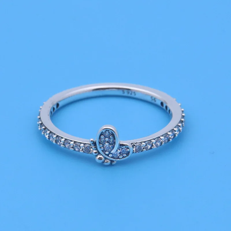 

Lorena Free Shipping Real 925 Sterling Silver Ring Bedazzling Butterfly With Crystal Rings For Women Wedding Party Gift Jewelry