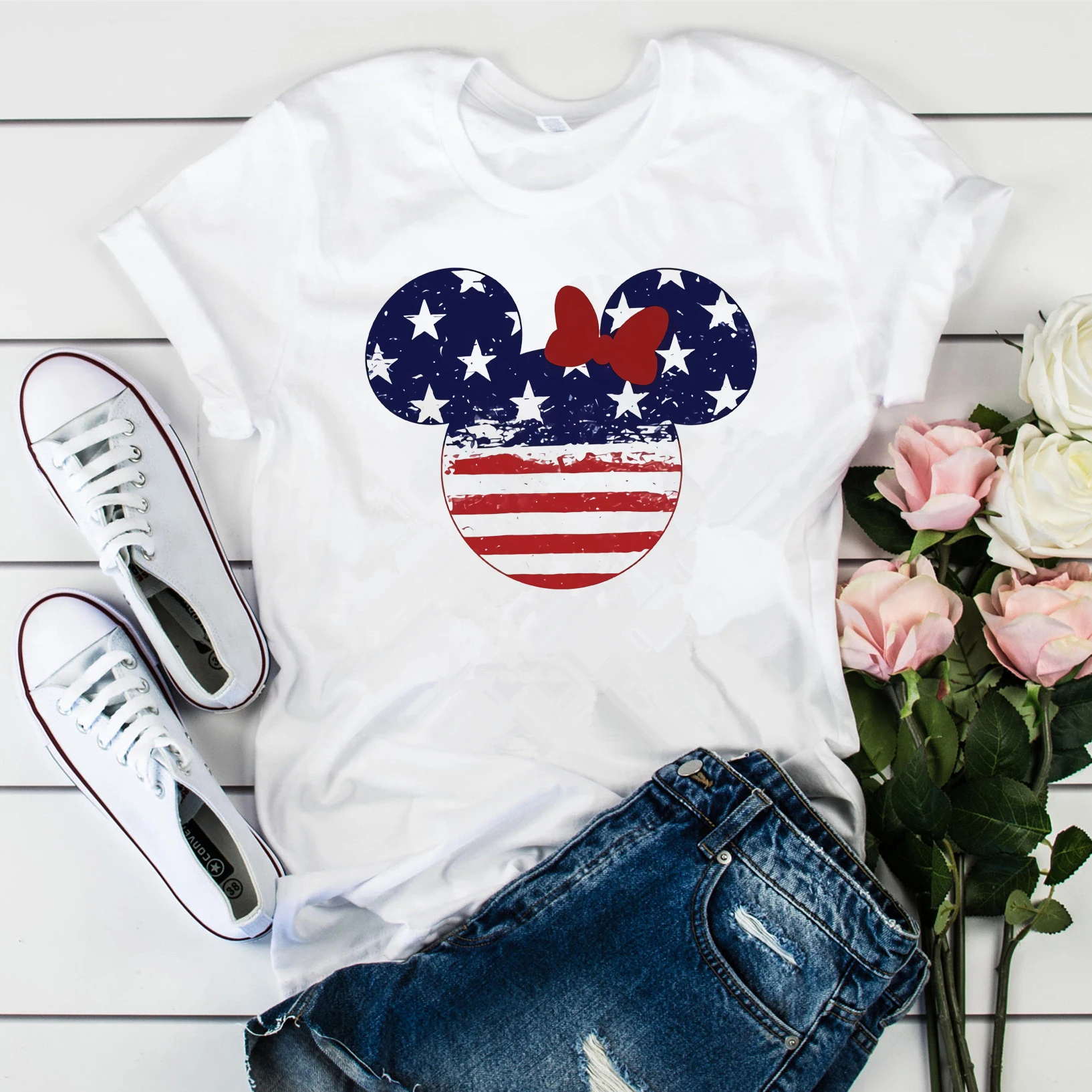 Забавные Рубашки на 4 июля 2020 г. Футболка с изображением милой Минни для Дня