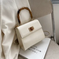 leather handbags for women 2021 new wooden handle clutch purse solid color crossbody shoulder bag women luxury brand flap bags