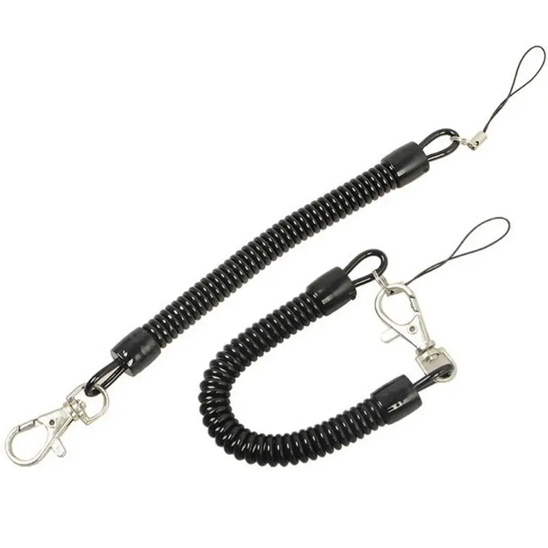 

10Pcs Black Retractable Coil Cord Springs Keychain Swivel Lobster Clasp Keyring