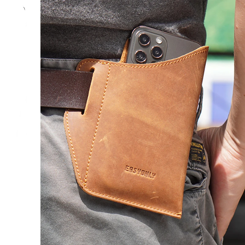 Fanny Waist Bag Men Genuine Leather Belt Bum Leg Hip Packs for Men 6-7.5inch Cell Phone Cigarette Lighter Box Case Outdoor Pouch images - 6