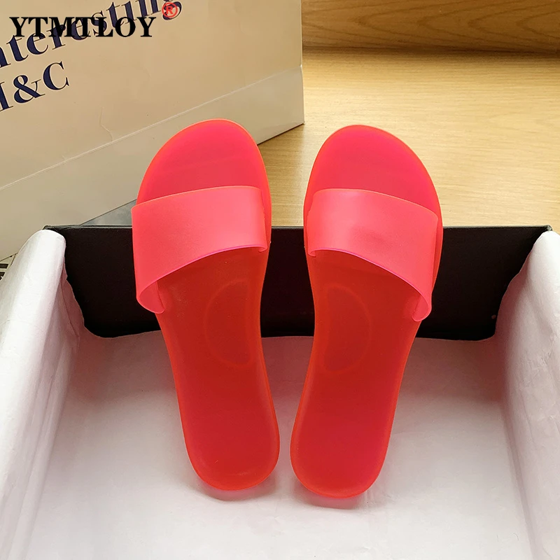 Сандалии женские прозрачные из ПВХ пляжная обувь с открытым носком шлепанцы