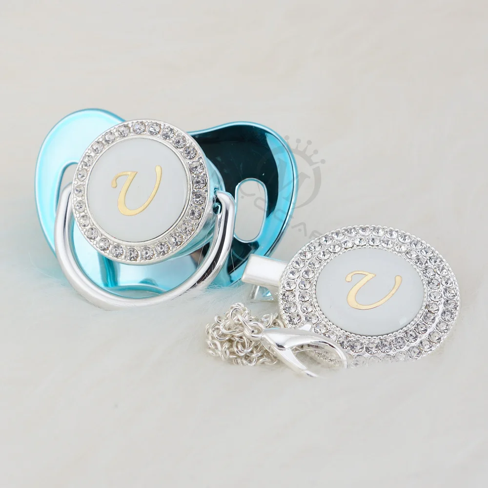 

MIYOCAR name Initial letter U elegant silver collection bling pacifier and pacifier clip BPA free dummy bling SGS pass LU-1