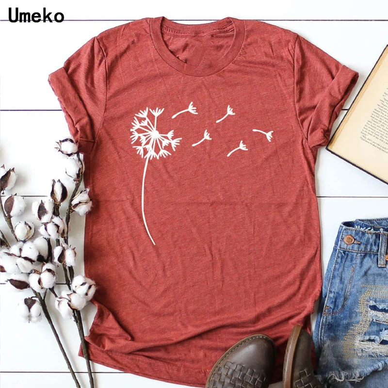 Женская футболка с круглым вырезом и принтом одуванчика Повседневная Свободная