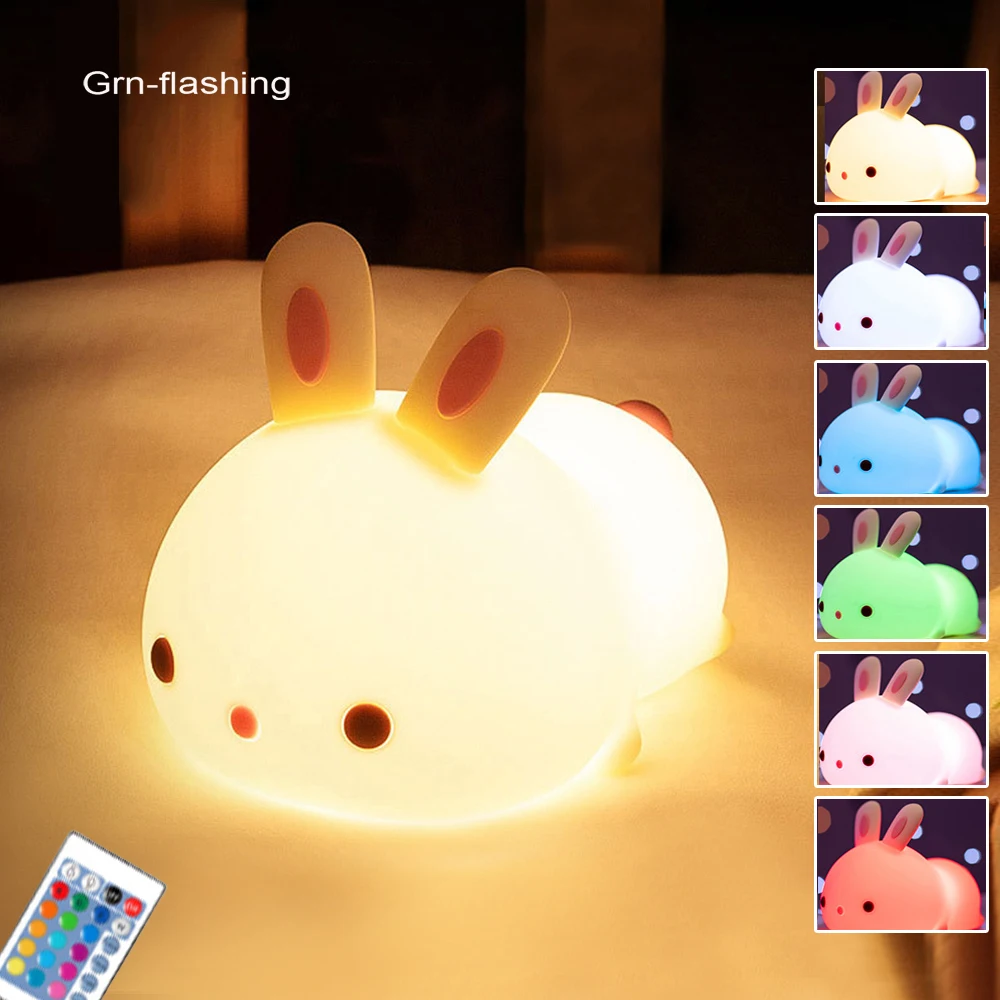 

USB RechargeableTouch сенсор кролик СВЕТОДИОДНЫЙ Ночник светильник RGB цветной пульт дистанционного управления детский мультяшный ночник силиконовый для детей Подарки