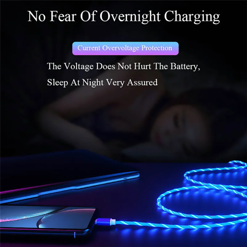 

Micro usb Type C Phone Glowing Charging Cable for type c for iPhone Huawei Xiaomi Sumsung Flow Light Led Charge Cable Cord