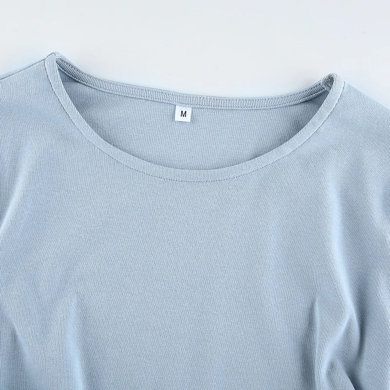 

Women Casual Slim T Shirt Crop Top Bandage Long Sleeve Sexy Streetwear Autumn Clothes Drawstring woman O-neck Short tshirts