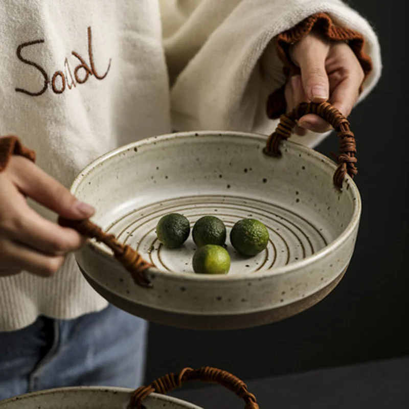 

Японская посуда индивидуальные миски и тарелки ретро керамические тарелки ручной работы Бытовая Керамическая тарелка креативная сетчатая красная ins wi