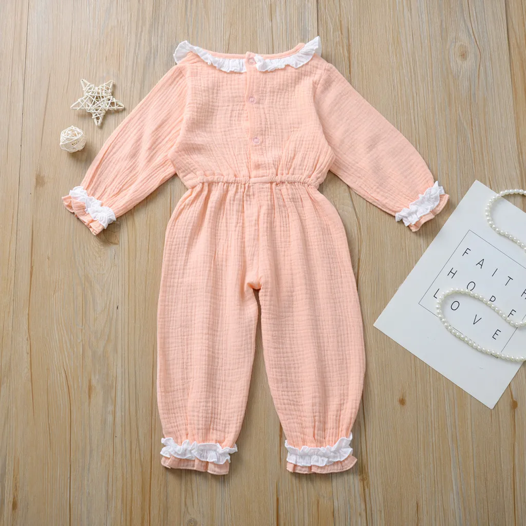 Однотонные кружевные Ползунки с оборками для маленьких девочек комбинезон