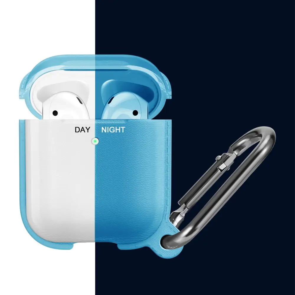 Nightglow blue Стиль Litchi Мягкий силиконовый чехол для Airpods 1 2 чехол противоударный полный защитный чехол для Airpods чехол с крючком - Цвет: Nightglow blue
