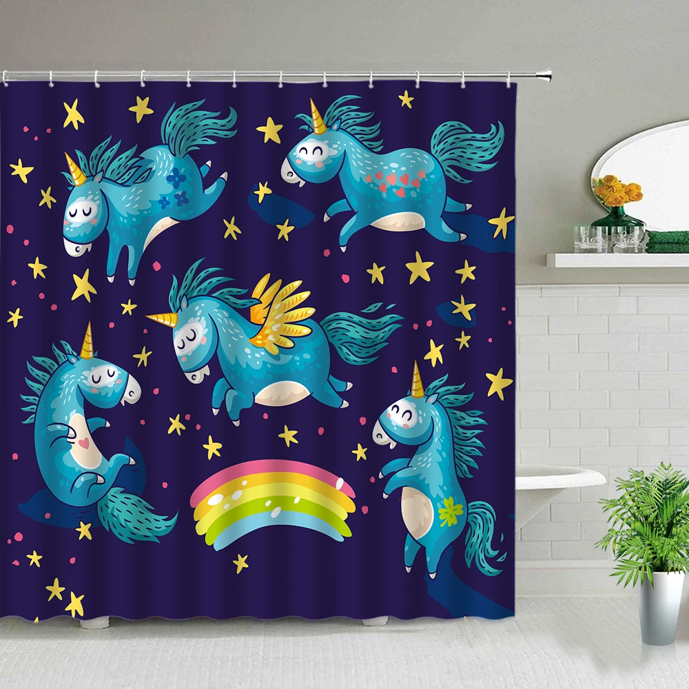 

Creative cartoon unicorn pink girl cute shower curtain windproof bathroom layout home decoration