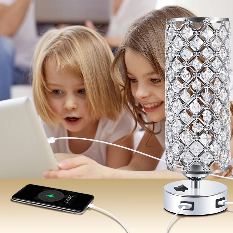 Modern Crystal Table Lamp Simple USB Charging Decoration Bedside Charger Night Light Free Shipping for Bedroom Table Lamp