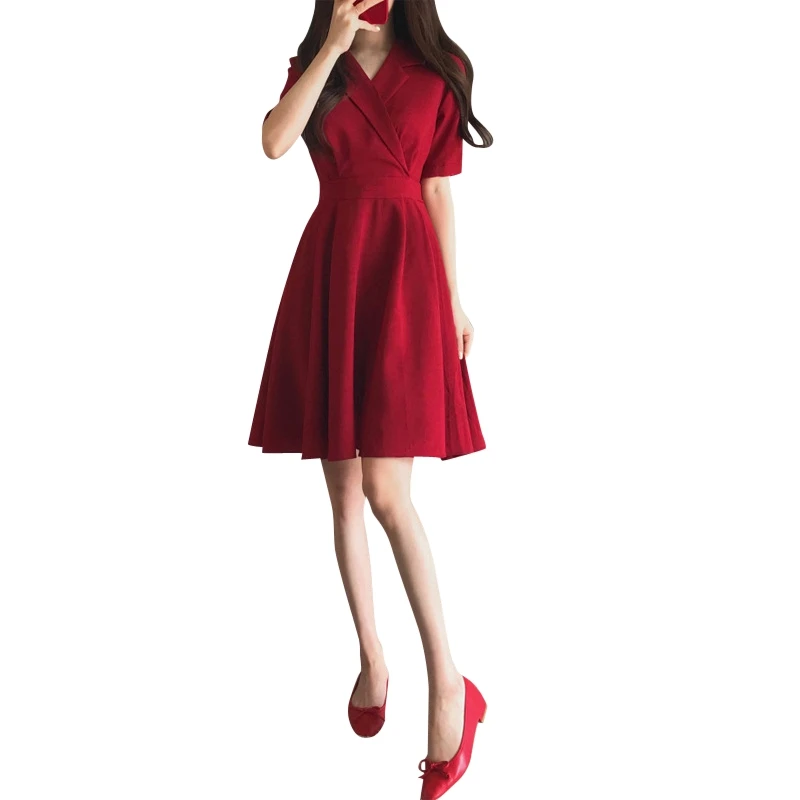 Женское платье 2019 Лето Осень Модное женское элегантное с коротким рукавом