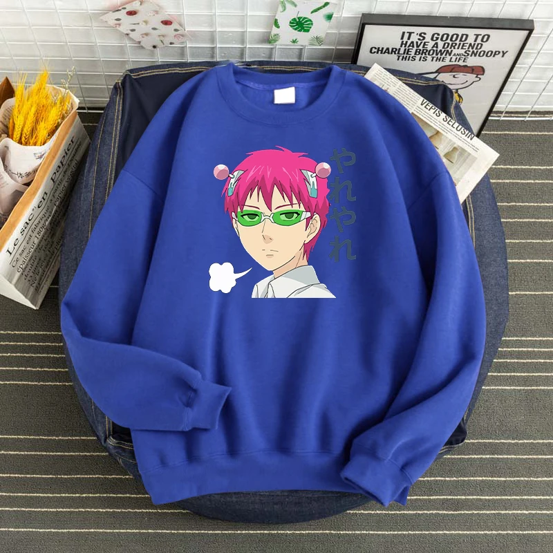 

Японская Толстовка с принтом манга Саики K со вздохшим принтом, повседневный спортивный костюм с круглым вырезом, теплая брендовая мужская ...