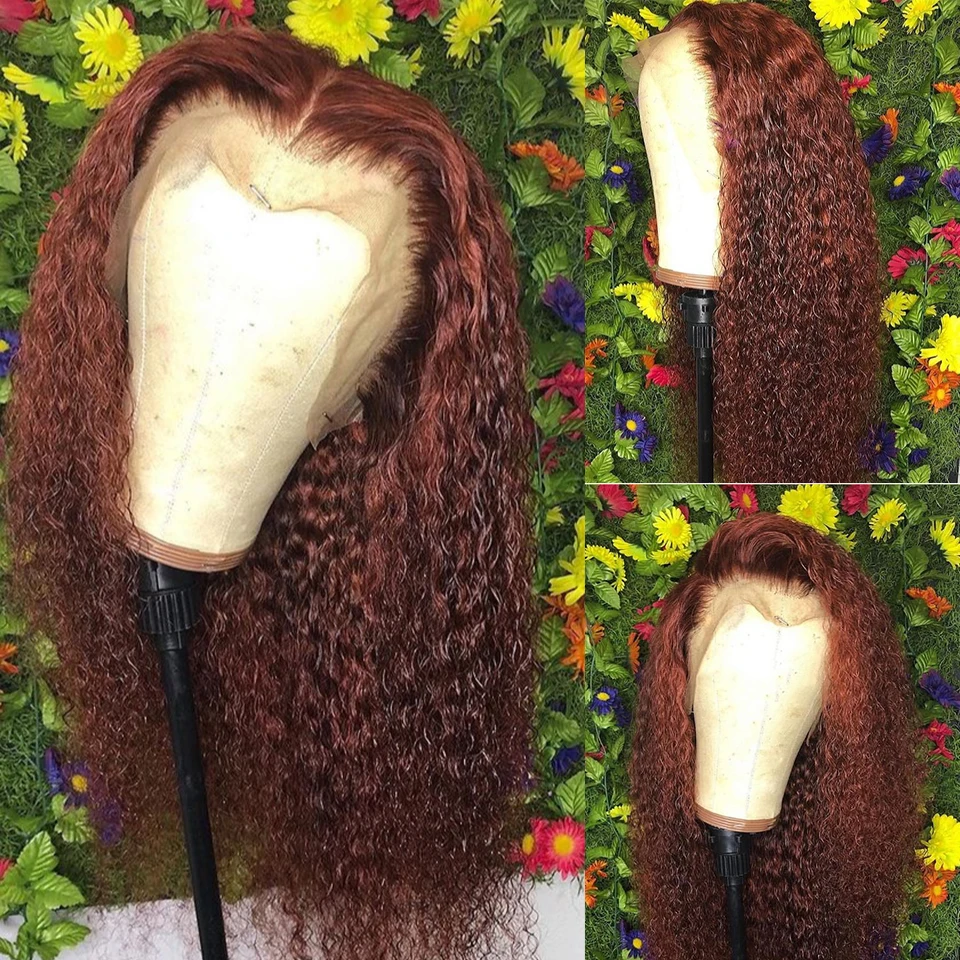 

Honey Brown Lace Front Human Hair Wigs For Women Deep Curly Burgundy 99J Peruvian Hair Closure Wig Pre Plucked With Baby Hair