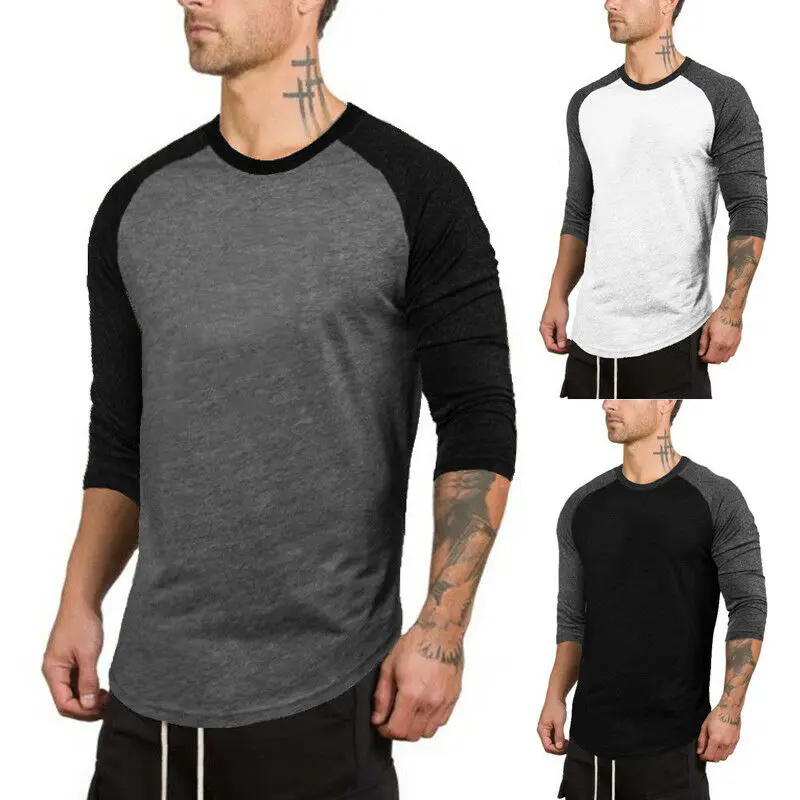 Хлопковая футболка с рукавом 3/4 топ Бейсбольная Футболка круглая мужская