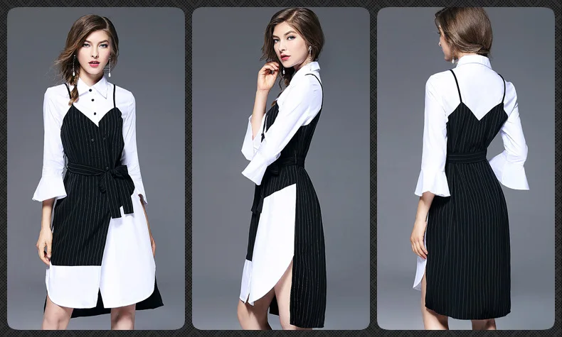 

Spring 2020 new female Korean version of two fake blouses and dresses with loudspeaker straps