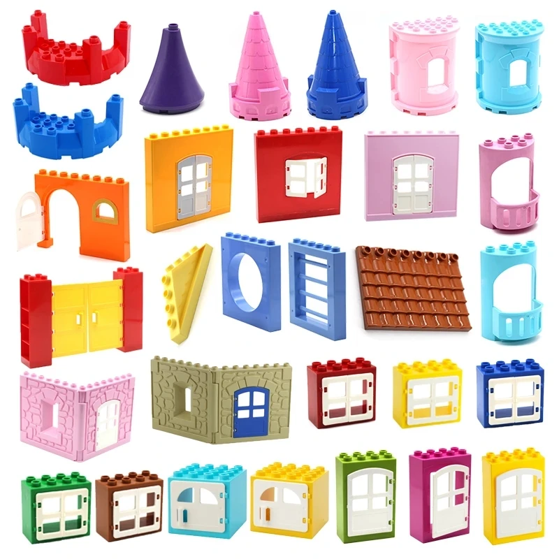 

Big Size Building Blocks City House Parts Accessories Castle House Roof Wall Window Door Construction Toys For Children Friends
