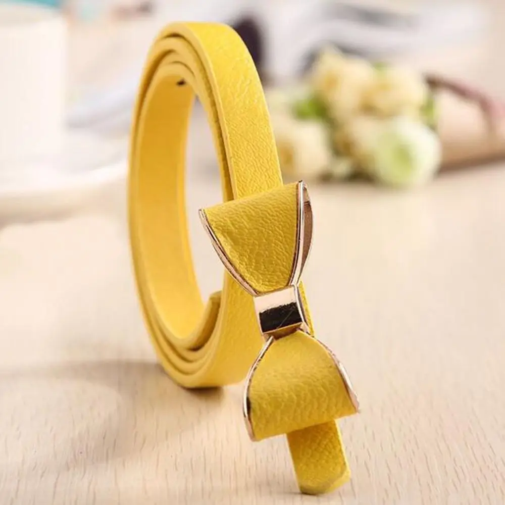 

Bow Thin Female Punk Belt Fashion Popular Women Candy PU Leather Belt Sweet Bag Buckle Brief All-Match Strap Dress Accessories